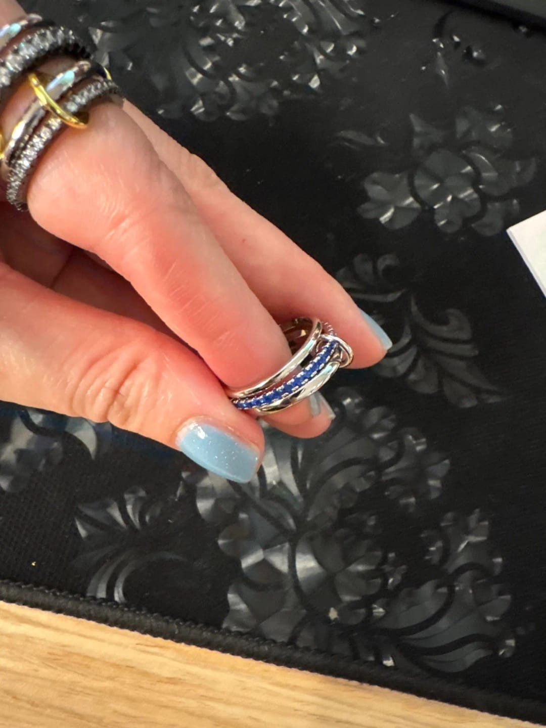 Customer photo review of Livia Blue Gemstone Stacked Ring