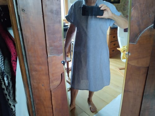 Customer photo review of Robe Marlène - coton/lin rayé bleu