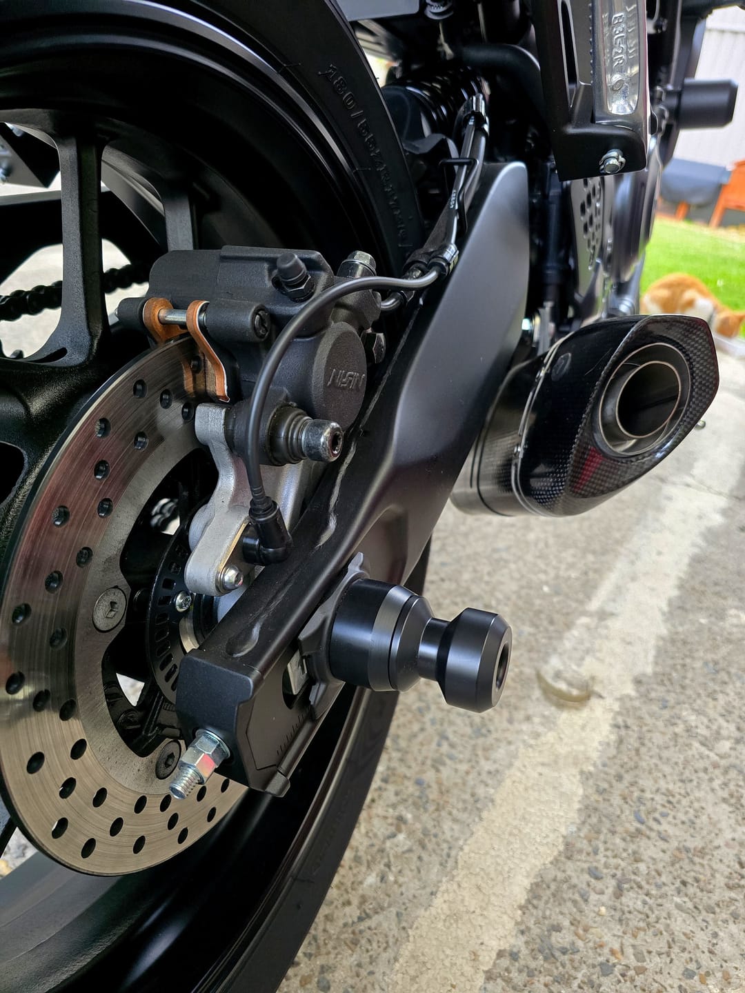 Customer photo review of Rear Axle Sliders for Yamaha R7 / MT07 / XSR700