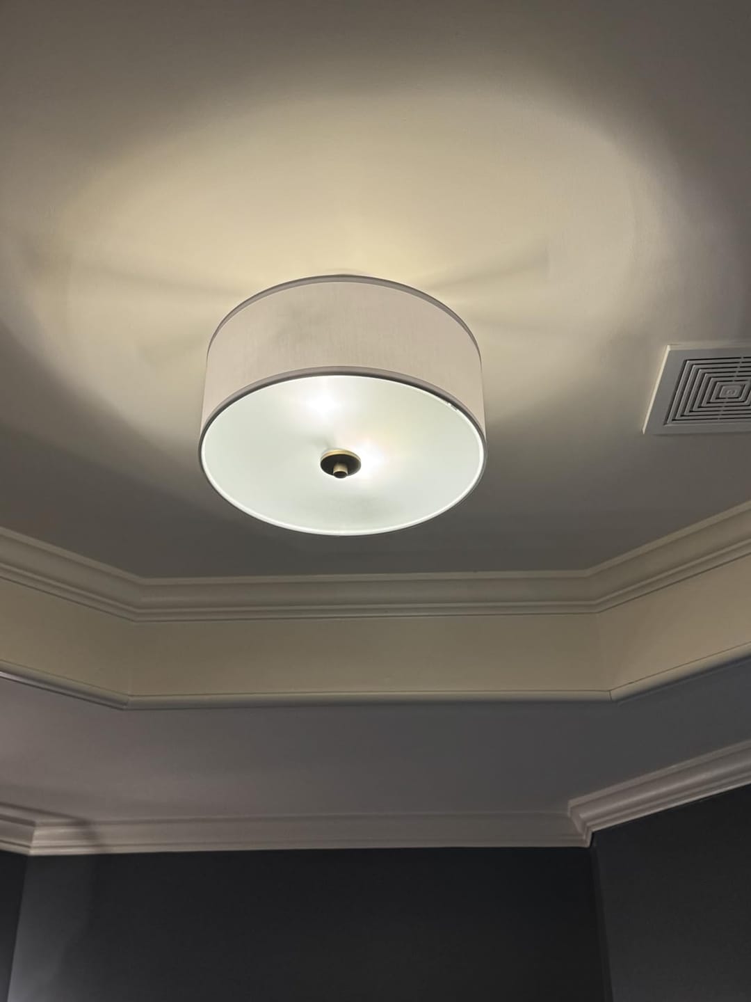 Customer photo review of Scandinavian 2-Light Linen Shade Drum Semi Flush Mount