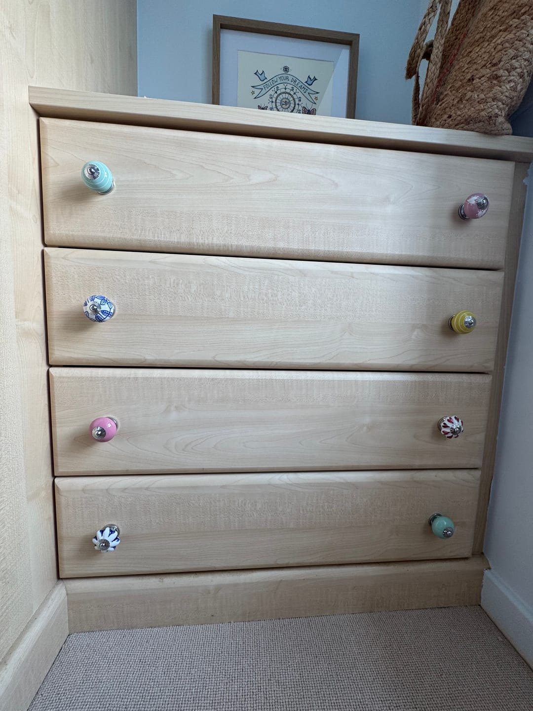 Customer photo review of Ceramic Cupboard Knob Blue Hearts and Dots on White