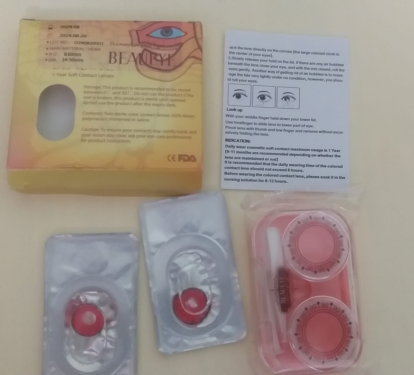 Customer photo review of Cosplay Lucifer's Eye Red Prescription Colored Contact Lenses
