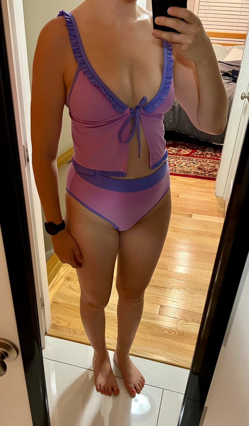 Customer photo review of LILY-TANKINI Lavender Ruffle Triangle Tankini Top
