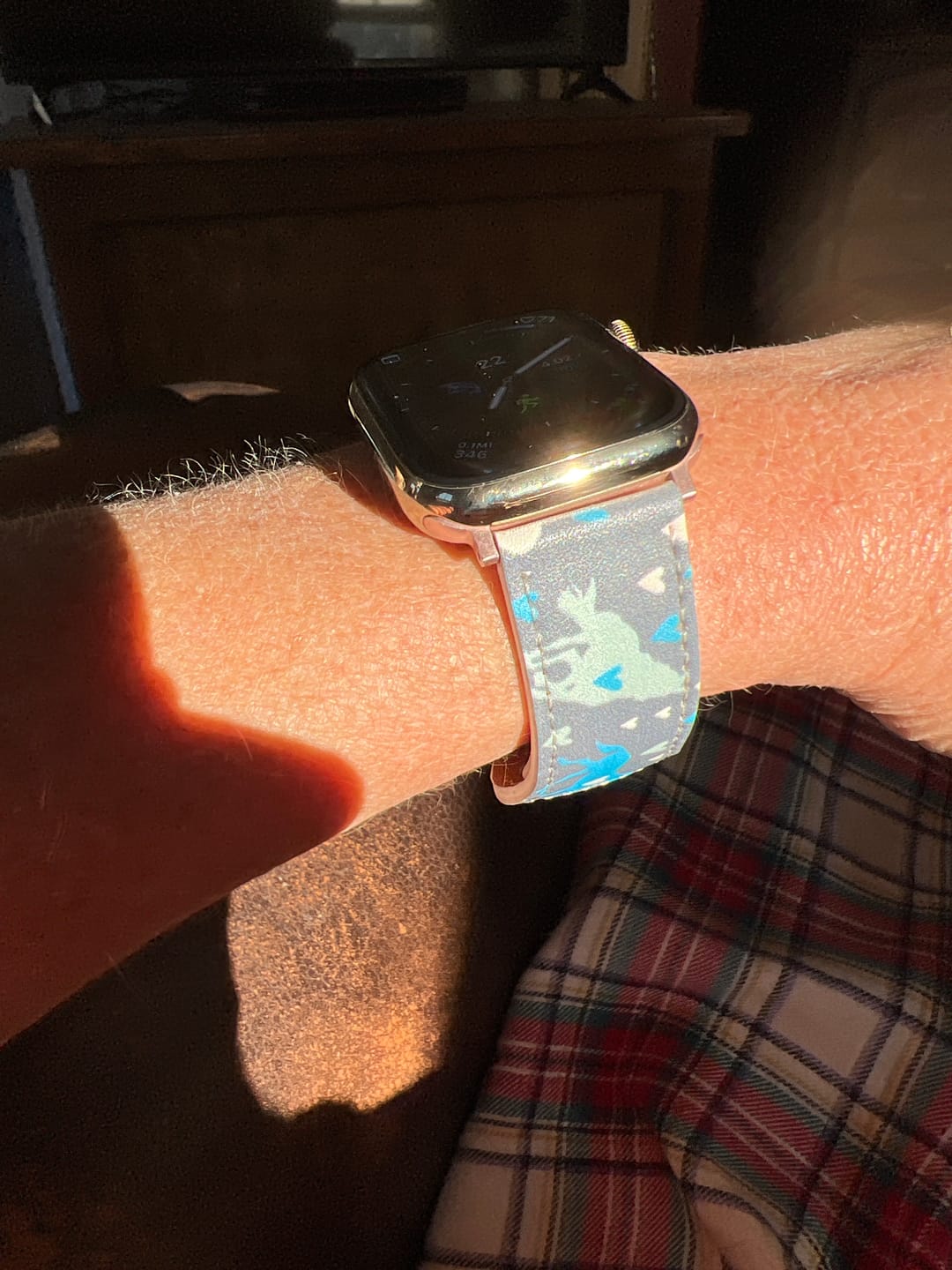 Customer photo review of Pony Love Blue Leather Apple Watch Band