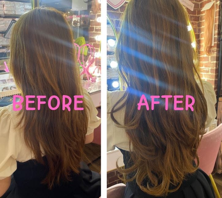 Customer photo review of Hair extensions) Loose Perm V-line 4 pcs