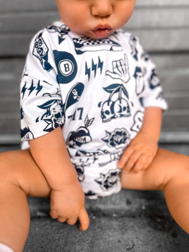 Customer photo review of Bamboo Bubble Romper in Warped Tour