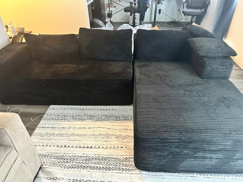 Customer photo review of HOMREST 106 inch Cloud Sectional Couch with Chaise Lounge for Living Room, Corduroy Fabric, Black