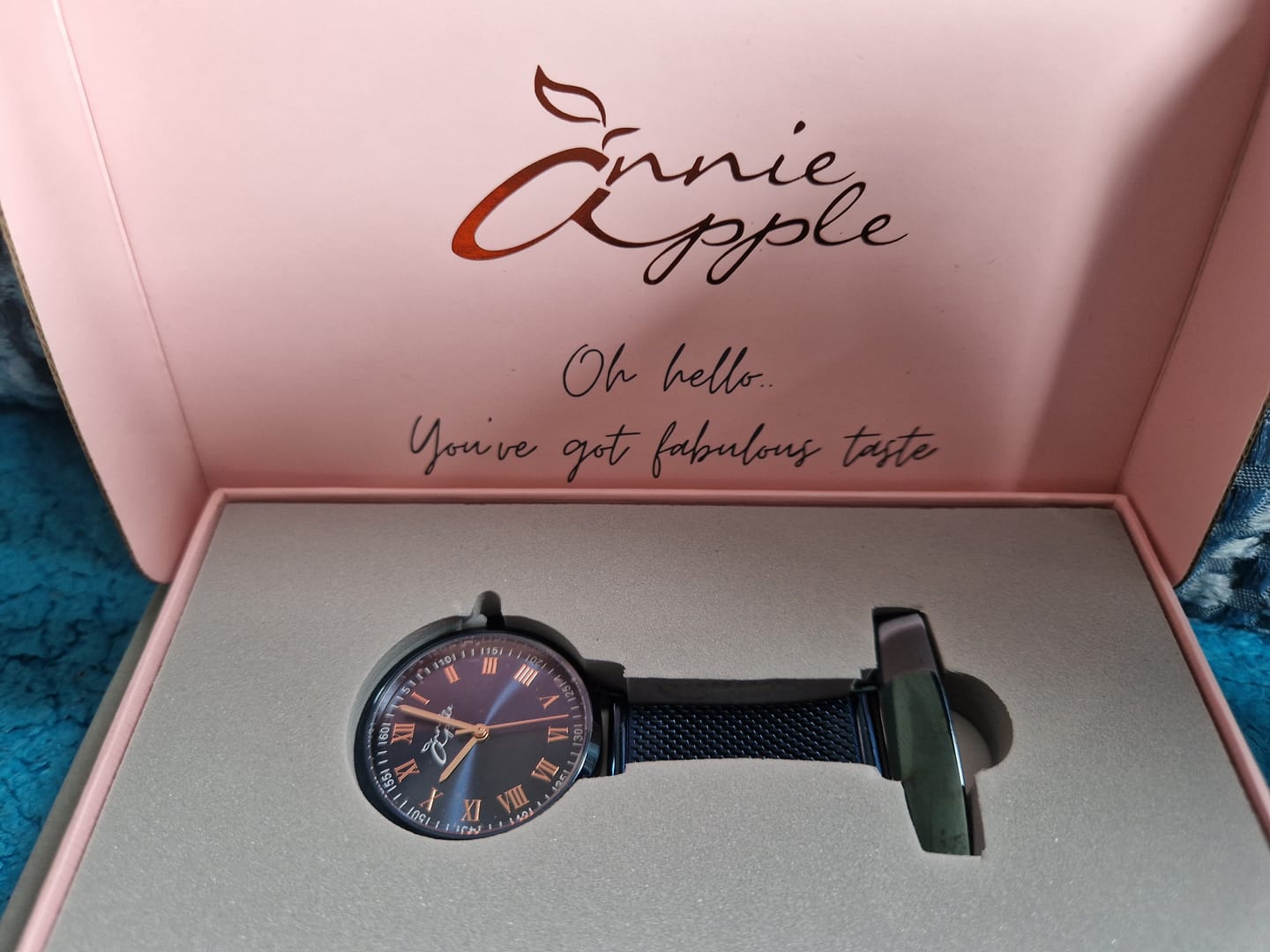 Customer photo review of Meraki Rose Gold/Blue Mesh Fob 35