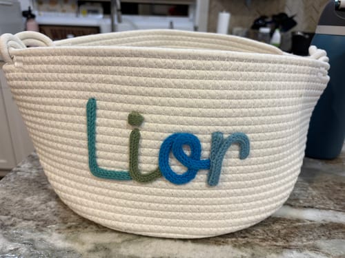 Customer photo review of Baby Knits™  Multicolor Personalized Knitted Basket