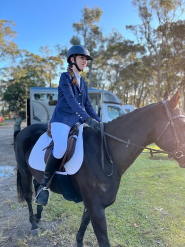 Customer photo review of Ava Navy Stretch Show Jacket