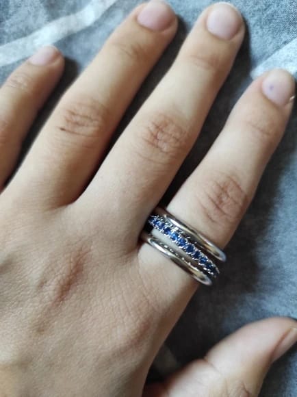 Customer photo review of Livia Blue Gemstone Stacked Ring