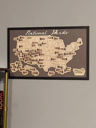 Customer photo review of US Wooden National Parks Travel Map With Trees To Record Park Visits (Light Grey)