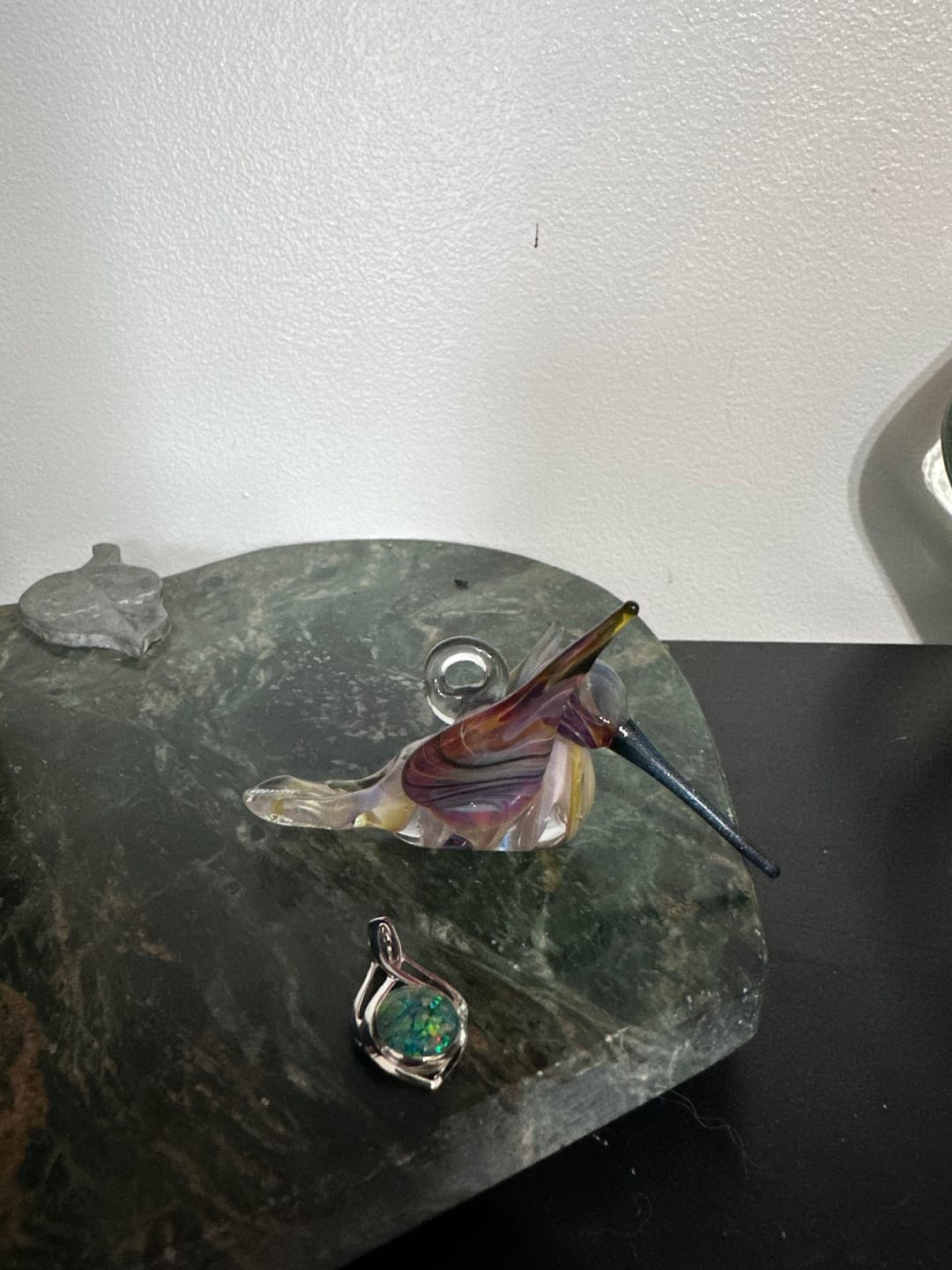 Customer photo review of Purple and Amber Glass Hummingbird Figurine with Cremains