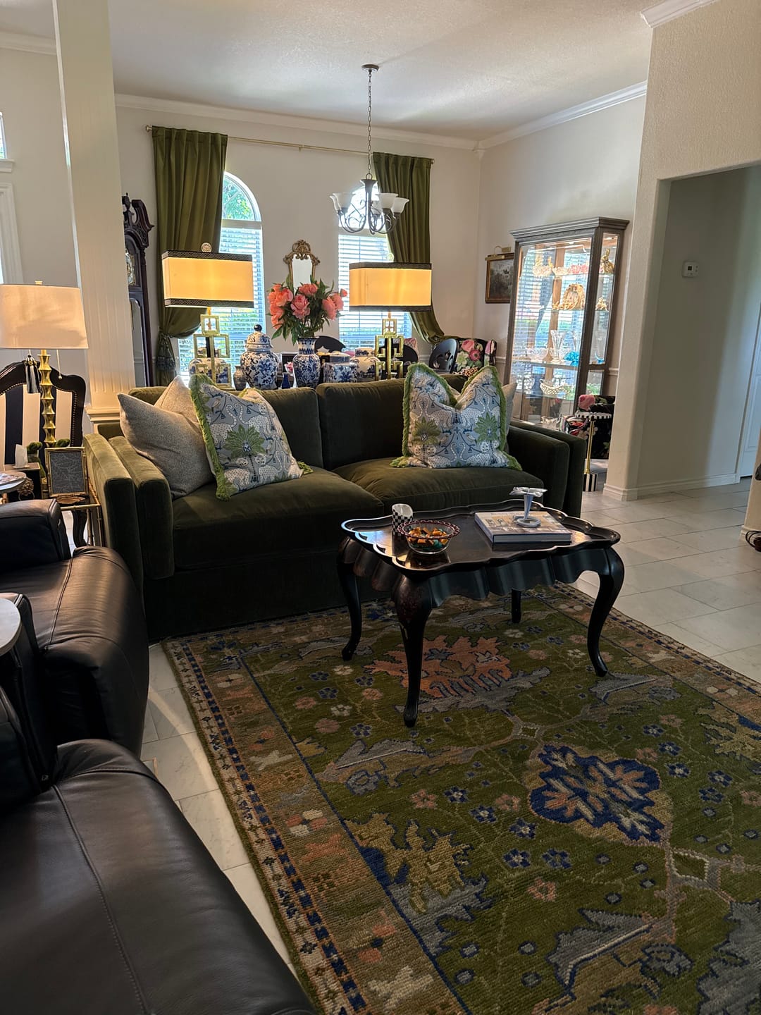 Customer photo review of Multi size Moss Green, Blue and Peach Hand Knotted Vibrant colorful Donegal Wool Rug