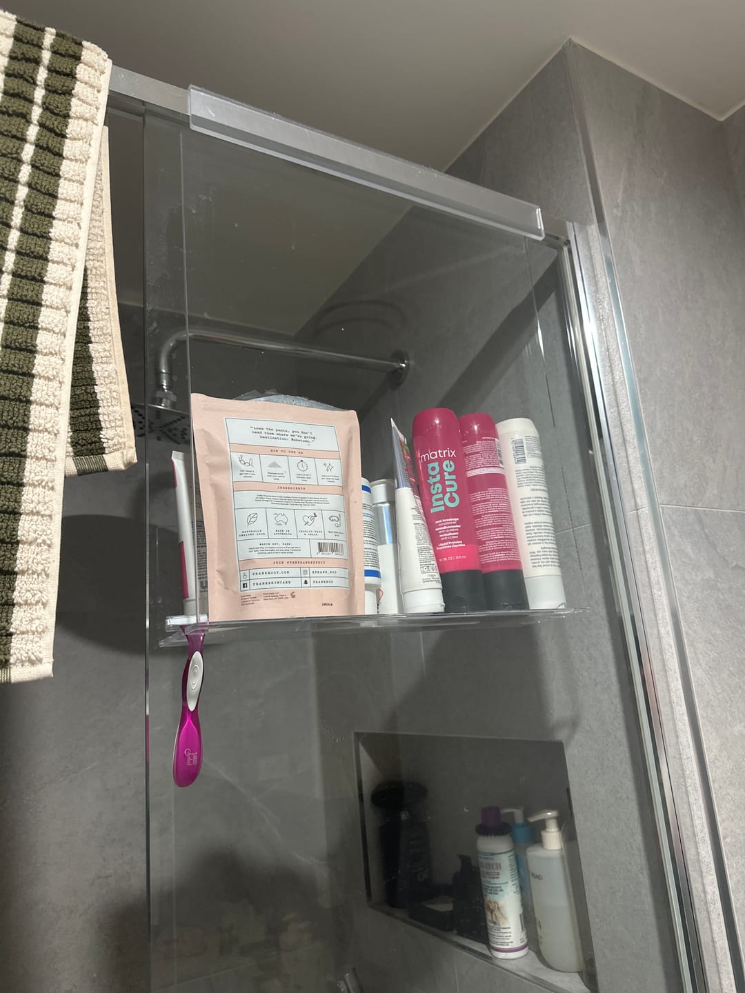 Customer photo review of Clear Acrylic Shower Shelf