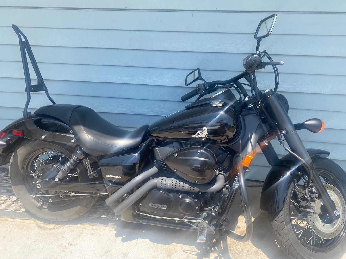Customer photo review of Iron Born 25" Sissy Bar with Foldable Luggage Rack for Honda Shadow 750 Phantom Matte Black
