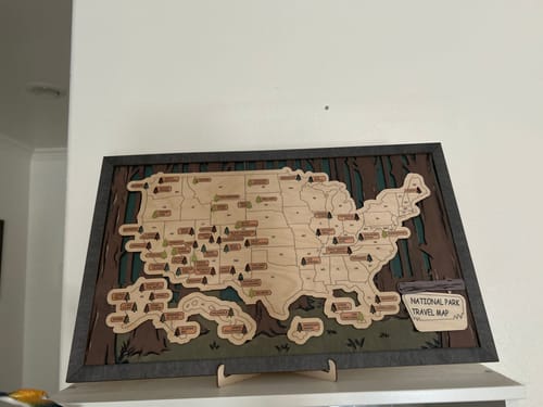 Customer photo review of US 3D Wooden National Parks Travel Map With Trees To Record Park Visits (2 Design)