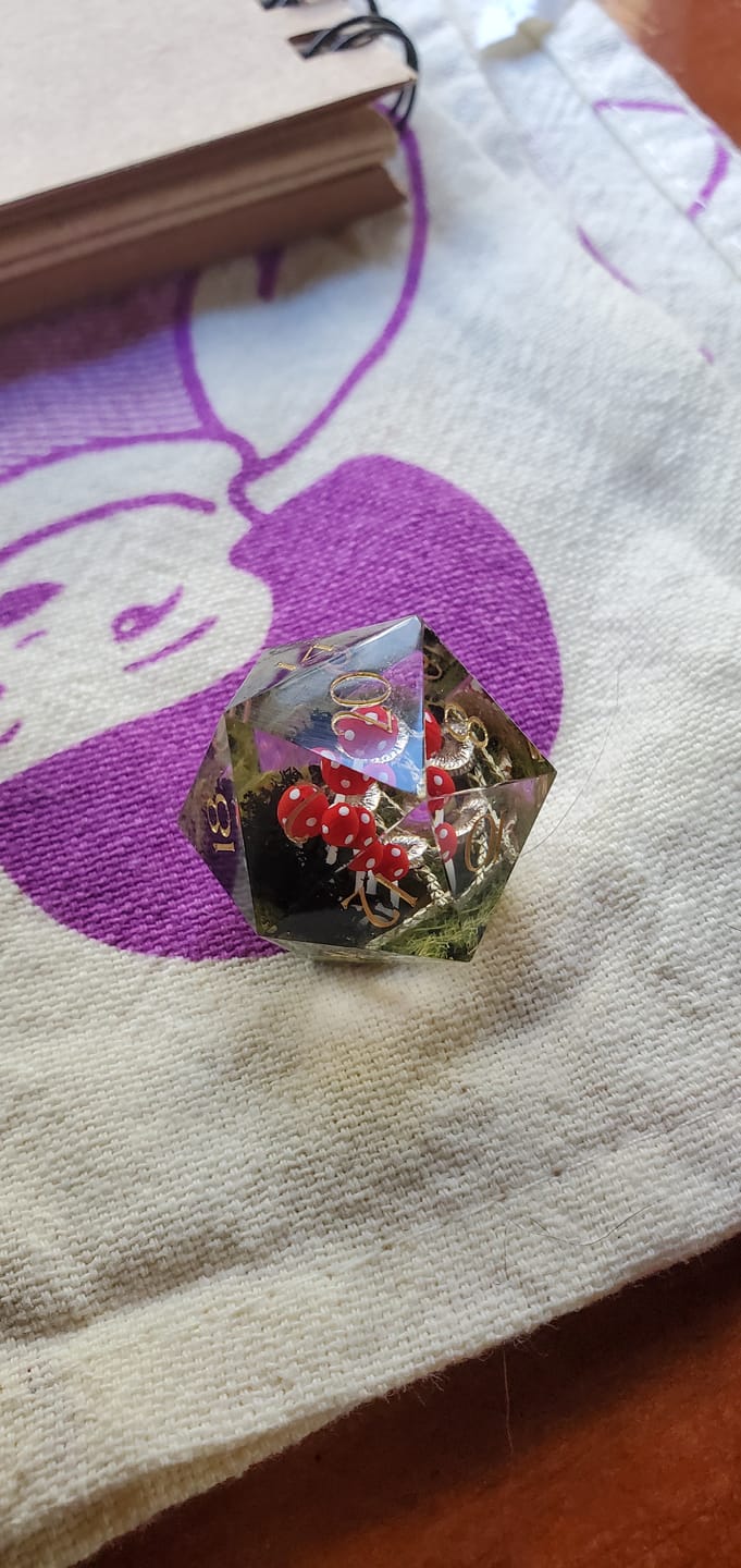 Customer photo review of Red Mushroom Resin Dice Set