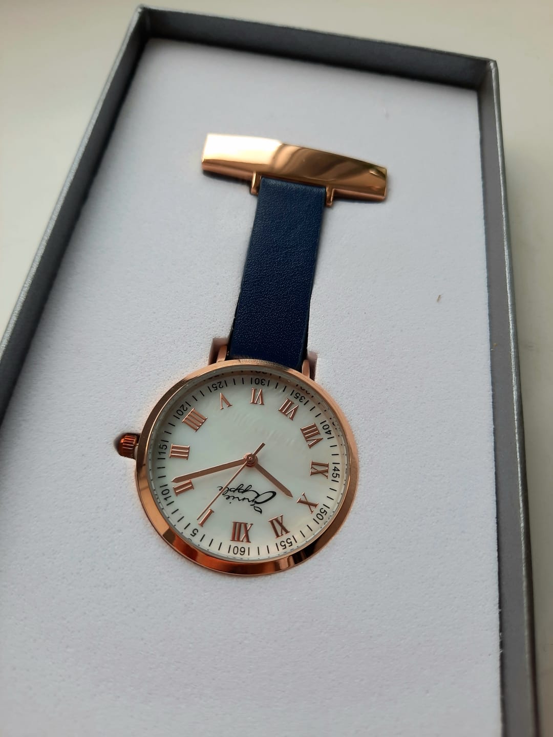 Customer photo review of Meraki Mother of Pearl/Rose Gold/Navy Leather Fob 35