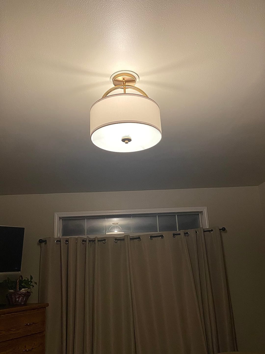 Customer photo review of Scandinavian 2-Light Linen Shade Drum Semi Flush Mount