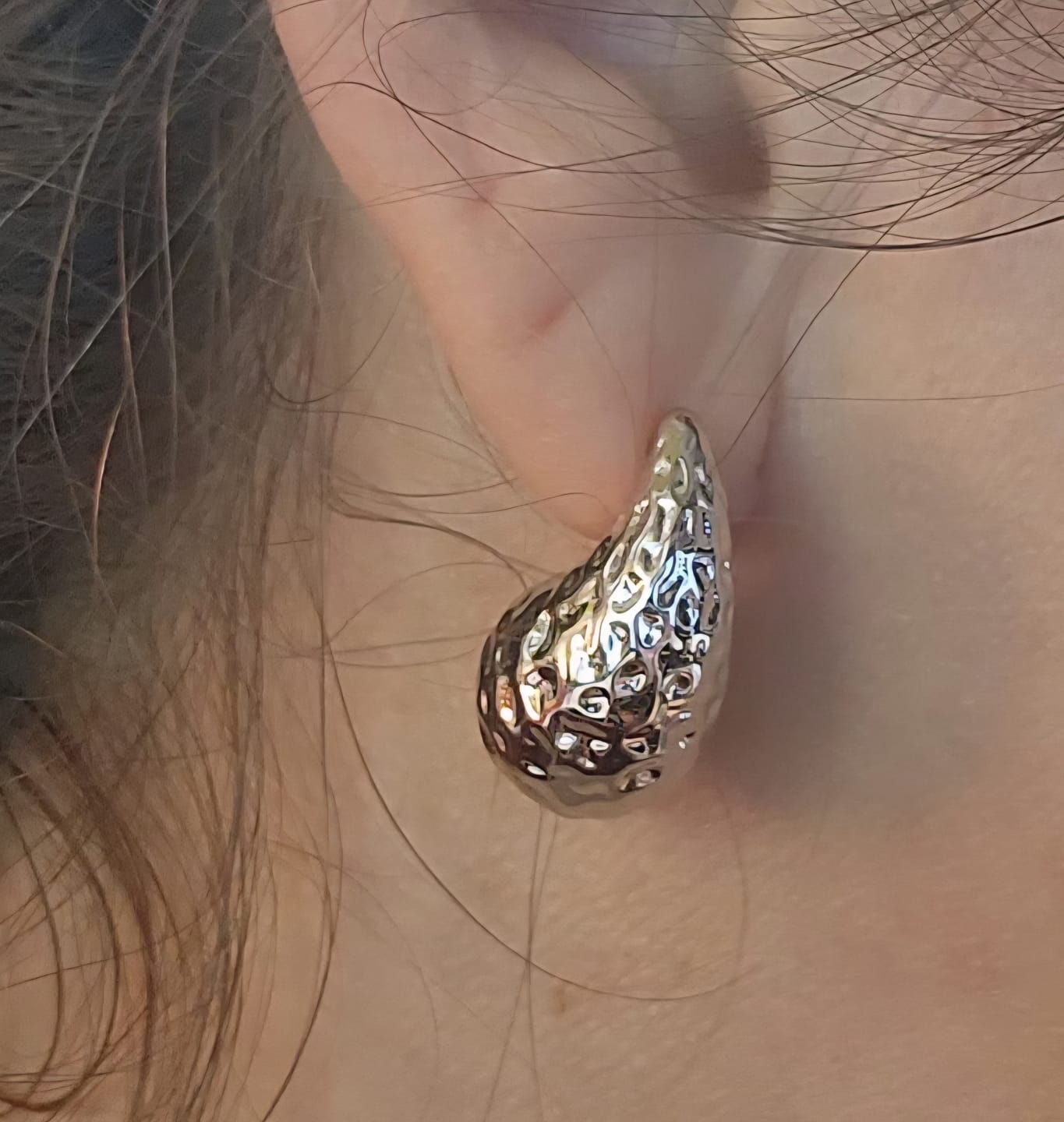 Customer photo review of Candice 18k White Gold Plated Teardrop Stud Earrings