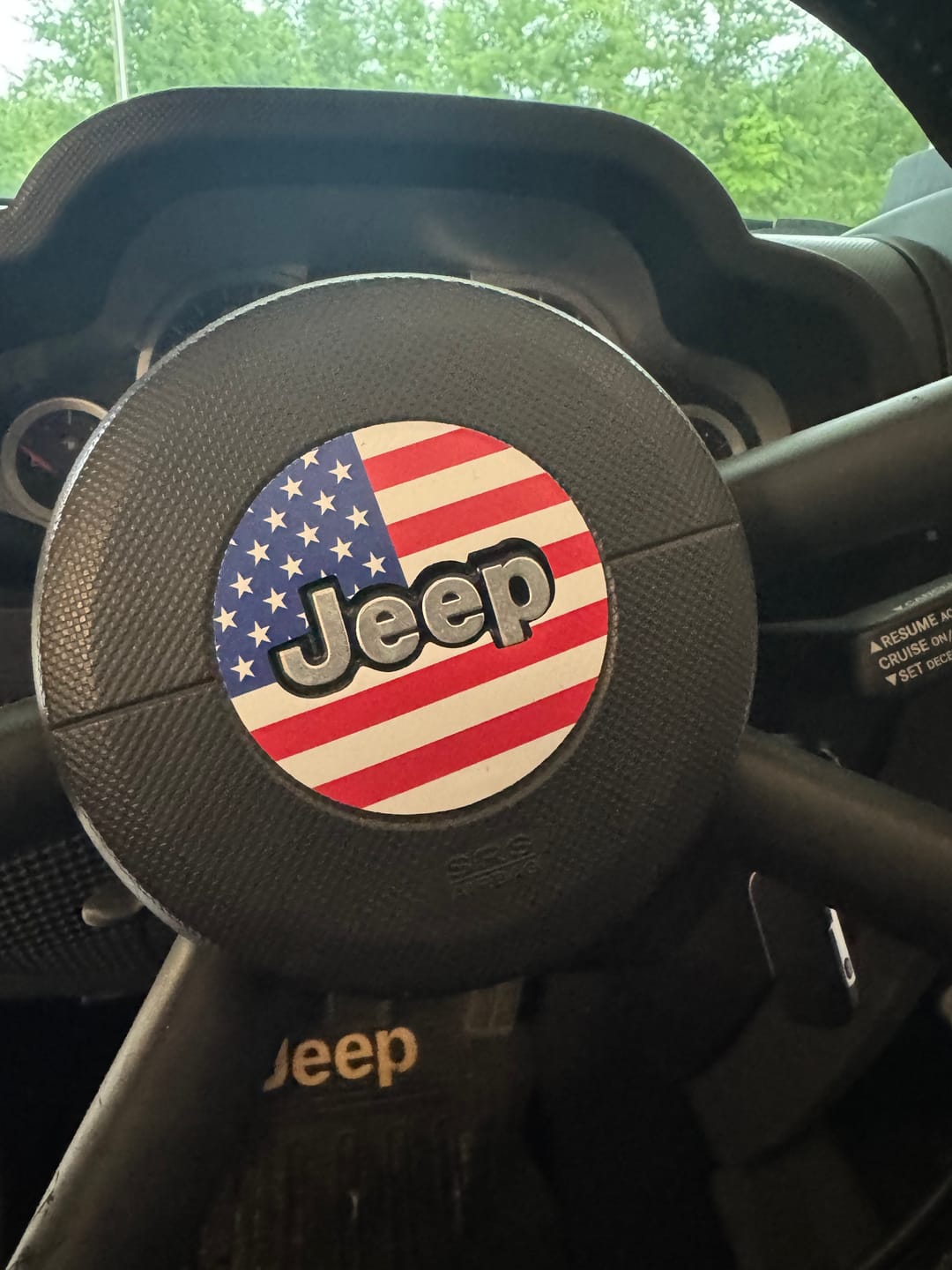 Customer photo review of American Flag Steering Wheel Decal for Jeep