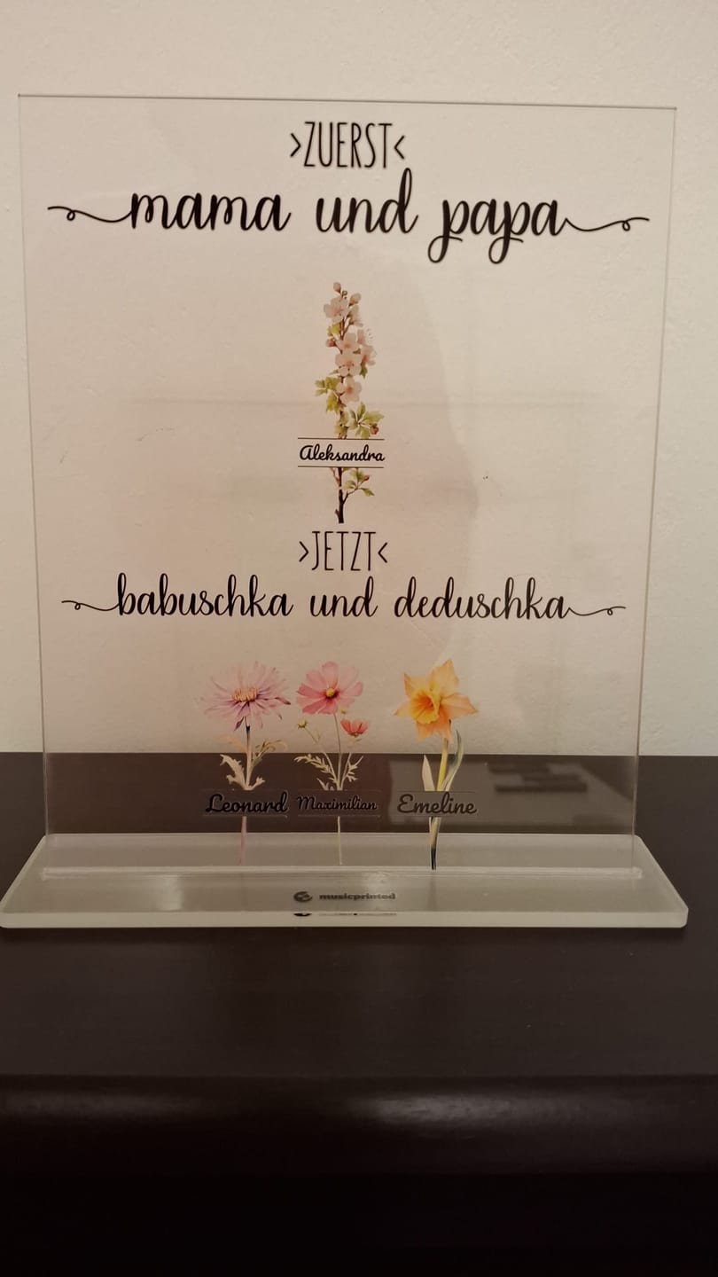 Customer photo review of Geburtstagsblumen Garten >Zuerst Mama Jetzt Oma< | Personalisiertes Acrylglas Muttertag