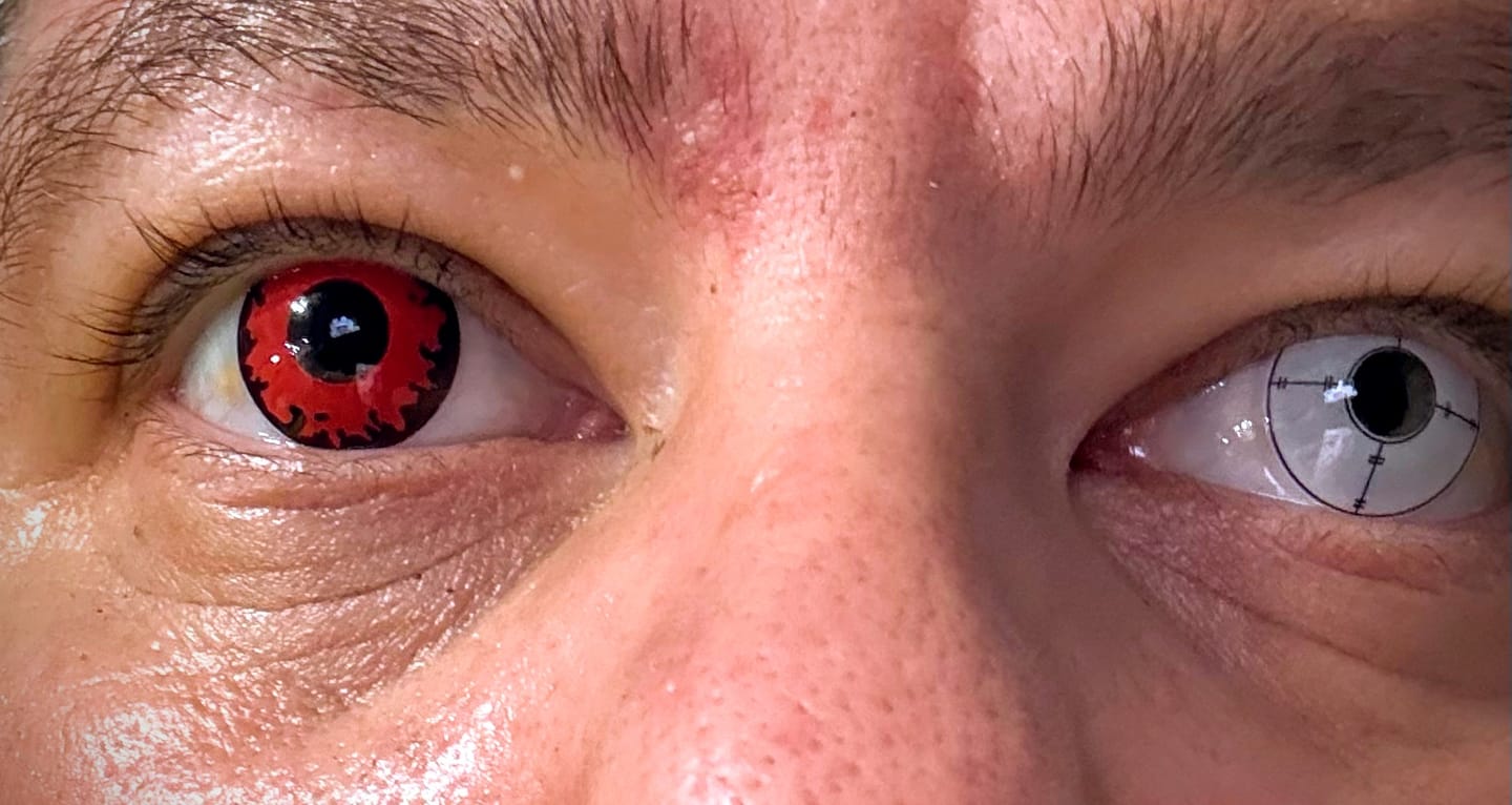 Customer photo review of Cosplay Lucifer's Eye Red Prescription Colored Contact Lenses