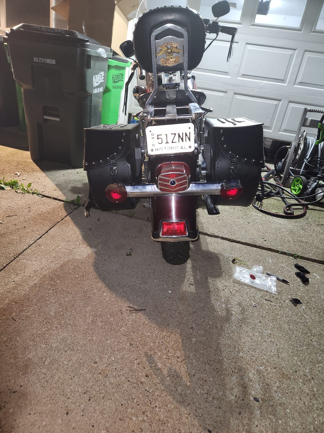 Customer photo review of 35L - Legacy Extra Large Studded Leather Motorcycle Saddlebags for Harley Softail Heritage FLSTC/I