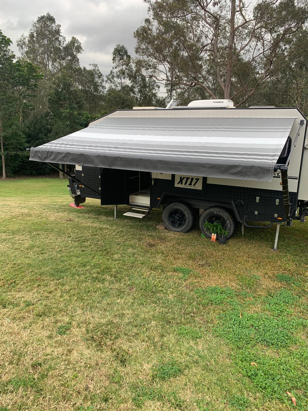 Customer photo review of Awning Replacement Vinyl - Black Stripe WA3003