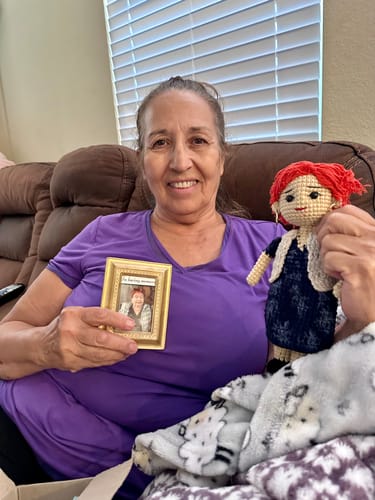 Customer photo review of Dolly® Personalized Crochet Doll with Photo Card