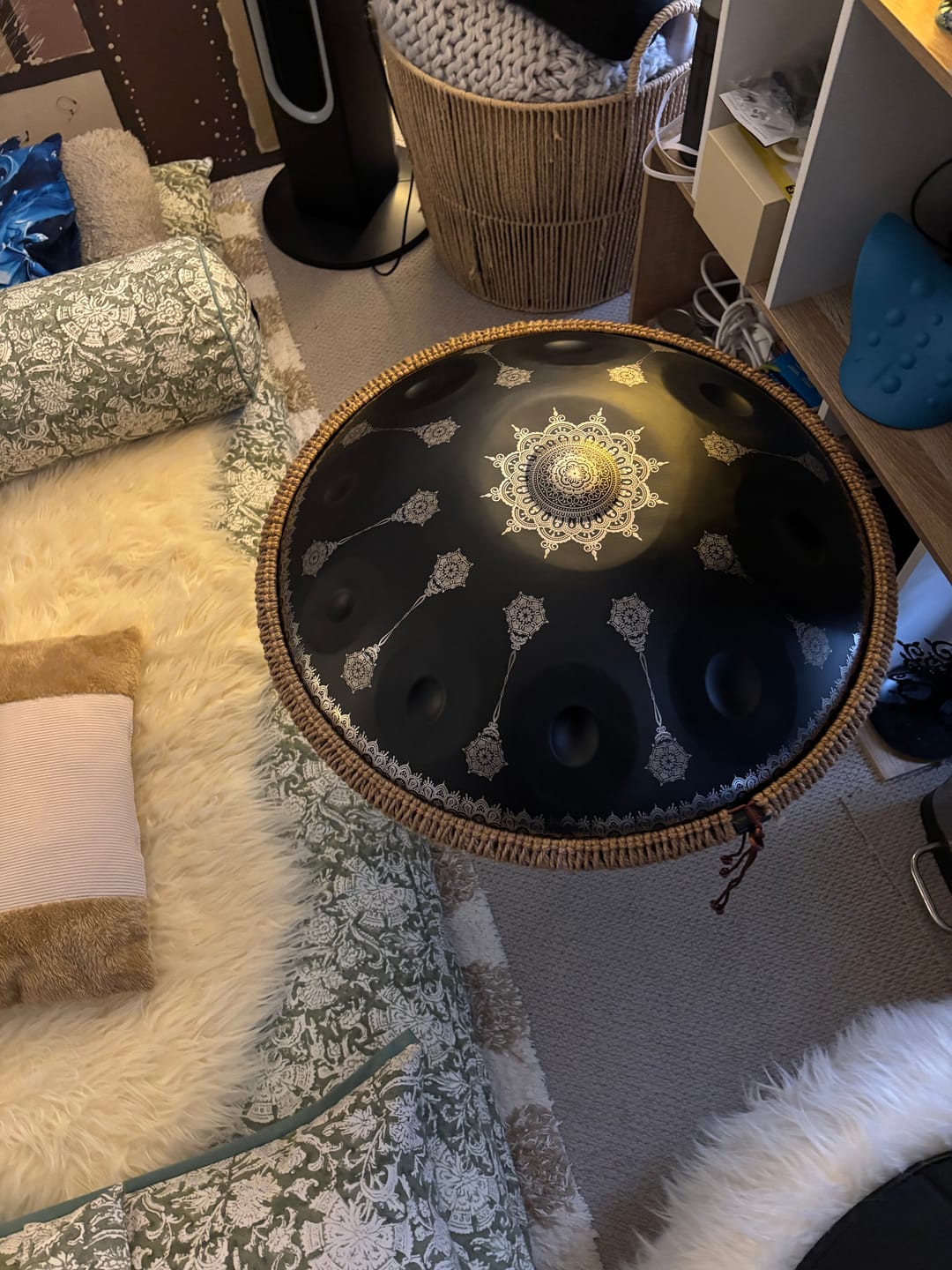 Customer photo review of Handpan 10-Note D Kurd Beginner Mandala Black 432hz 55cm