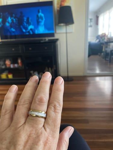 Customer photo review of The Sacred - Gold 8mm Meteorite Tungsten Ring