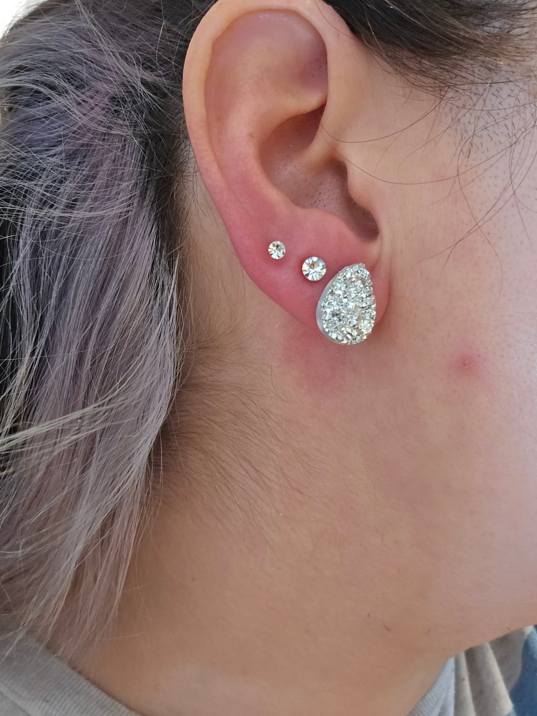 Customer photo review of Teardrop Faux Druzy Studs Hypoallergenic Earrings for Sensitive Ears Made with Plastic Posts