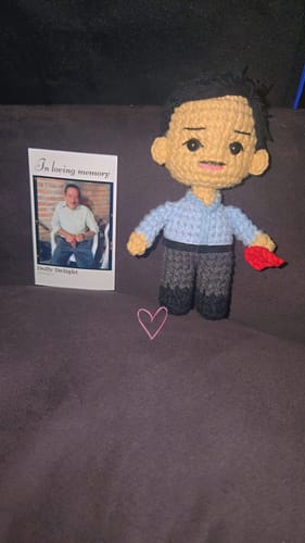 Customer photo review of Dolly® Personalized Crochet Doll with Photo Card