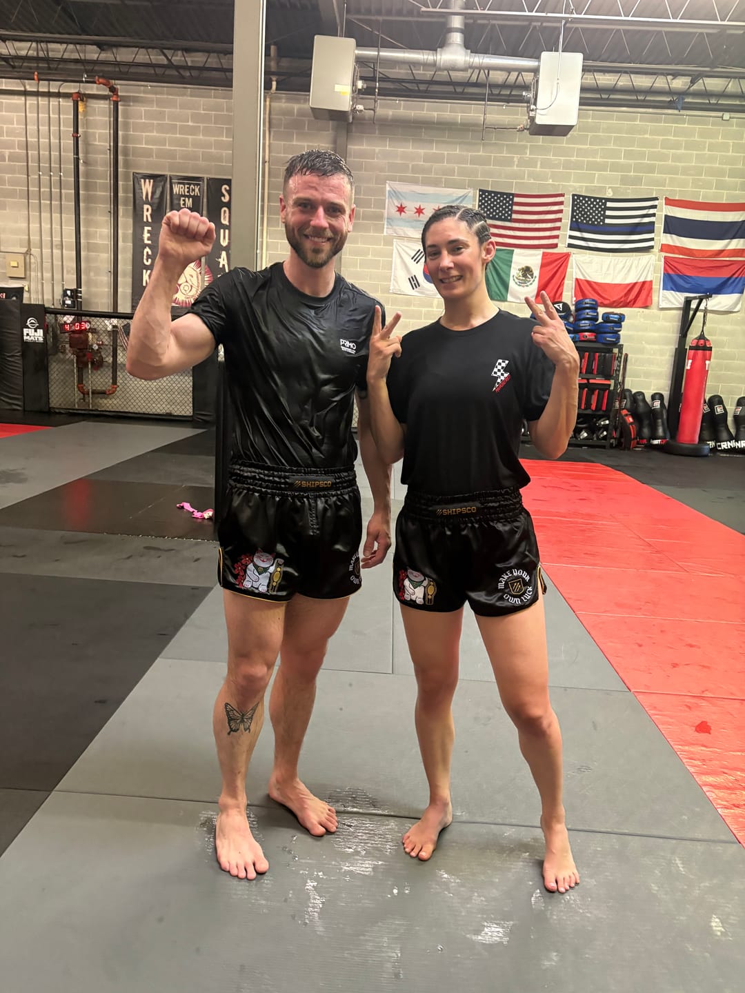 Customer photo review of Money Cat Muay Thai Shorts