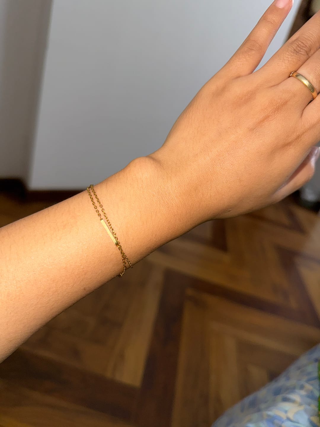 Customer photo review of Bar Charm Bracelet & Emerald Love Necklace Combo Set