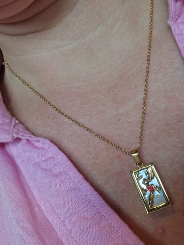 Customer photo review of The Lovers - Tarot card Dainty  18k Necklace with Enamel