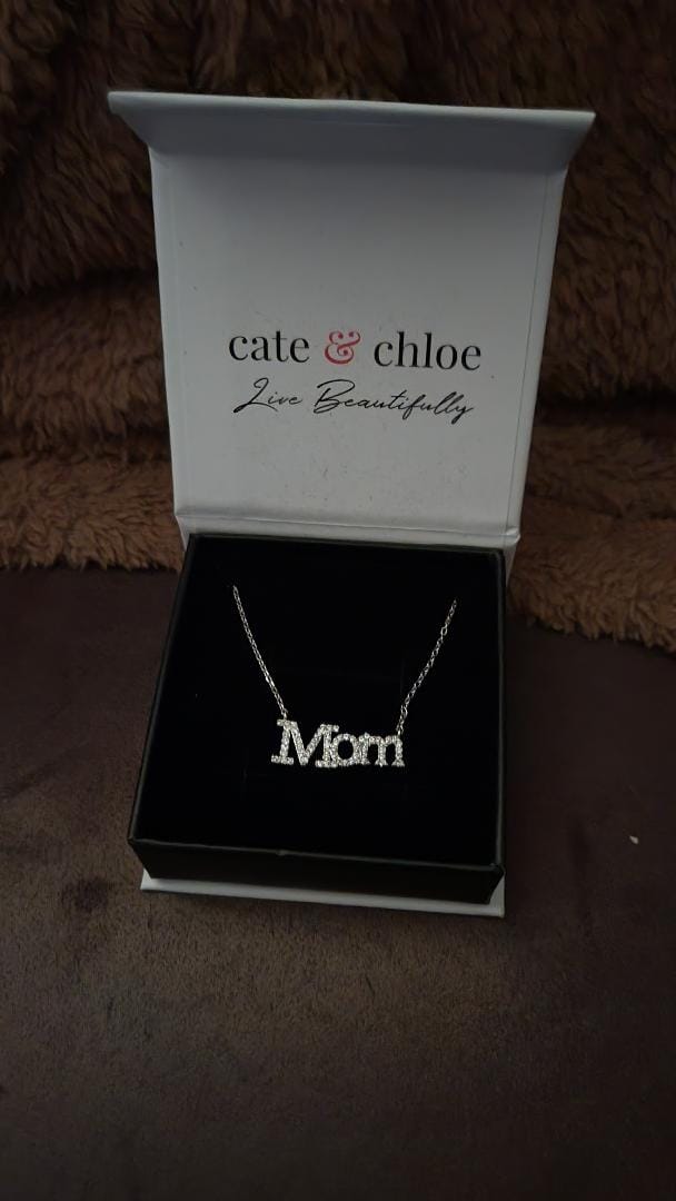 Customer photo review of Carrie 18k White Gold Plated Mom Necklace with Swarovski Crystals