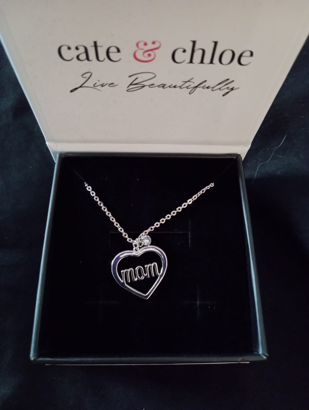 Customer photo review of Melody 18k White Gold Plated Mom Heart Necklace with Swarovski Crystal