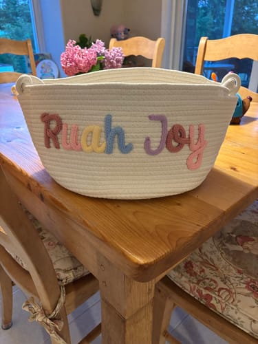Customer photo review of Baby Knits™  Multicolor Personalized Knitted Basket