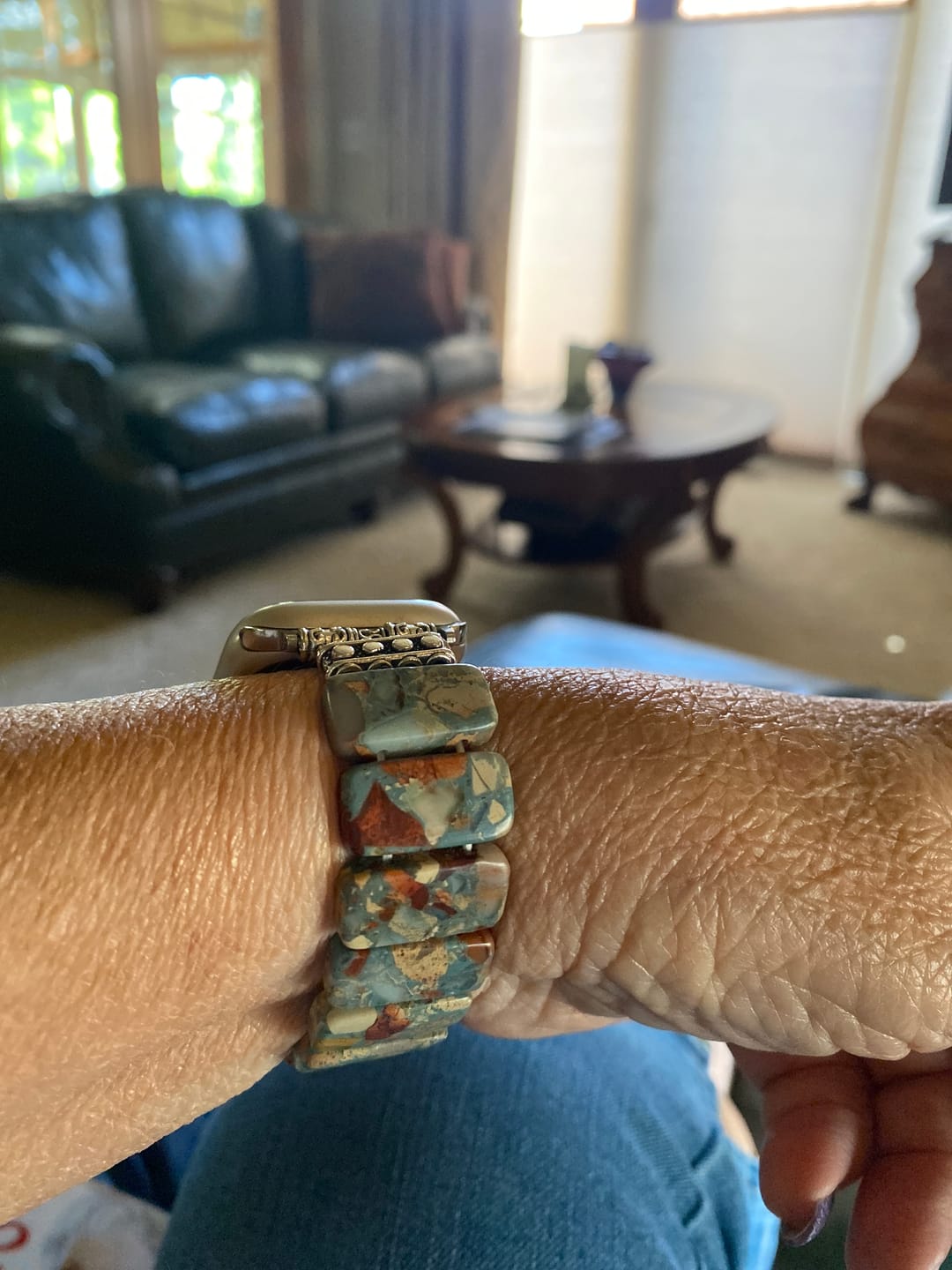Customer photo review of Earth Tibetan Jasper Stretch Apple Watch Strap