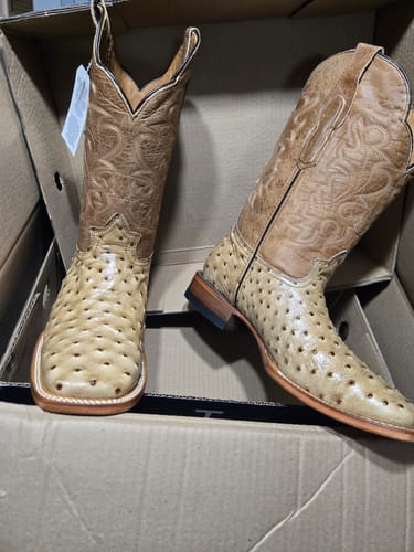 Customer photo review of ORIX TAN OSTRICH | MEN SQUARE TOE WESTERN COWBOY BOOTS