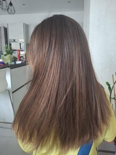 Customer photo review of at-home keratin treatment kit