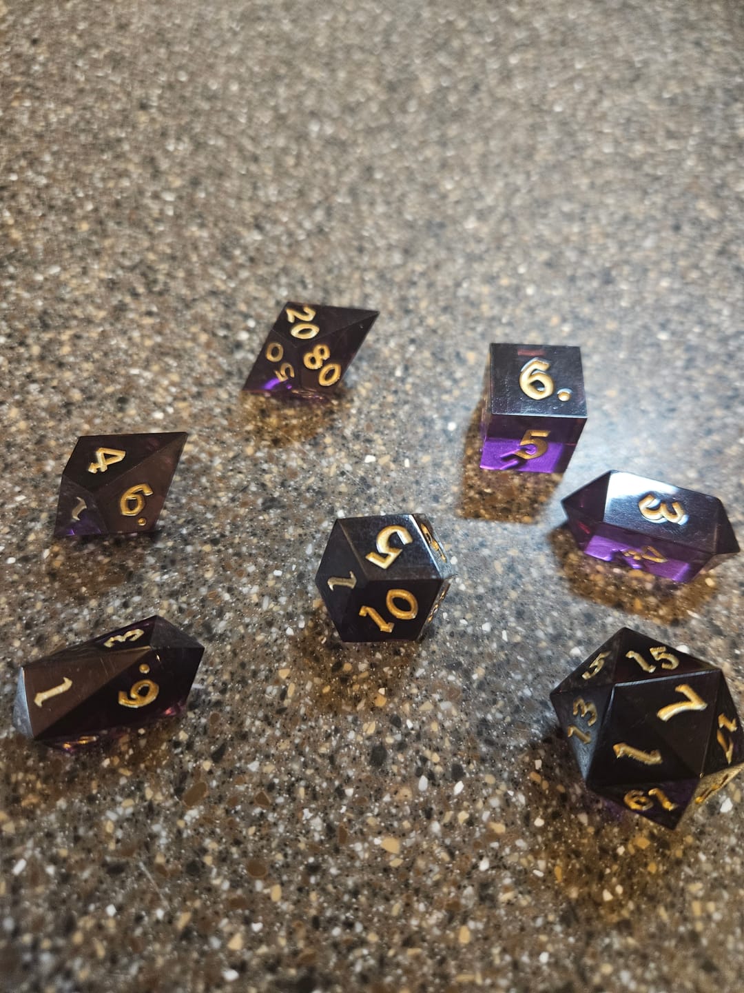 Customer photo review of Mystic Violet Resin DND Dice Set