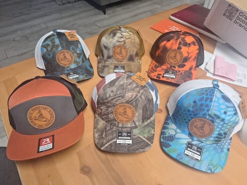 Customer photo review of Custom Leather Patch Hats Richardson CAMO Laser Engraved