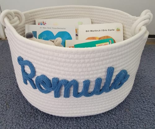 Customer photo review of Baby Knits™  Multicolor Personalized Knitted Basket