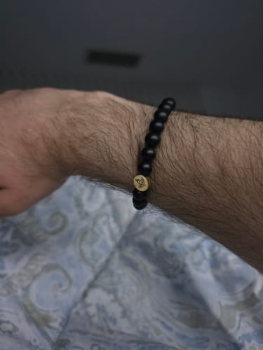 Customer photo review of Masonic Mens Bead Bracelet Black / Gold