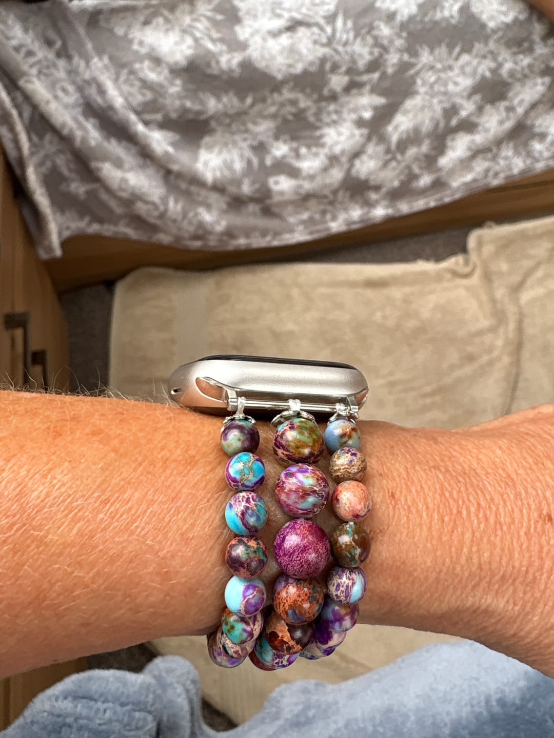 Customer photo review of Wisteria Wonder Jasper Stretch Watch Strap