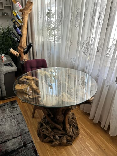 Customer photo review of Wurzelholz Esstisch IKAL inkl. Glasscheibe Ø 100 cm